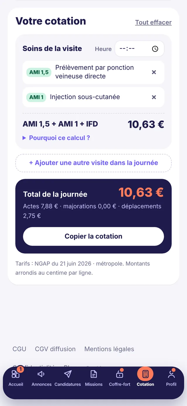 Le simulateur de cotation sur téléphone, pendant la tournée
